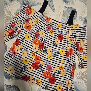 Lane Bryant Floral Striped Cold Shoulder Top